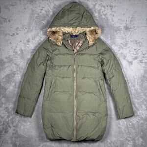 Urban Research Down Long Puffer Jacket Fur Hood Olive Womens Coat S/M